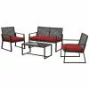 Allen + Roth Ainsley 4-Piece Steel Frame Patio Conversation Set with Niuchen Fabric Cushions - Red and Black 2 Allen + Roth Ainsley 4-Piece Steel Frame Patio Conversation Set with Niuchen Fabric Cushions - Red and Black -Style Selections Sales Store 20235174 L