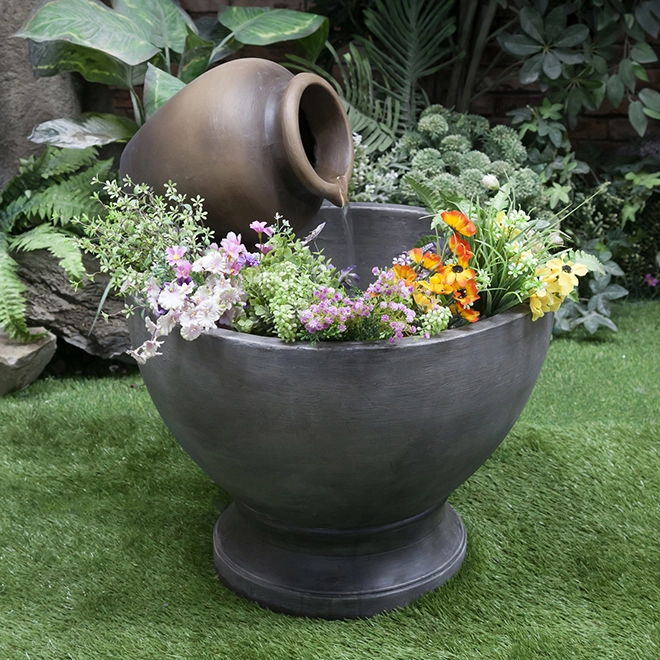 Fountain with Flower Pot - 23.23'' x 27.95'' - GRC 4 Fountain with Flower Pot - 23.23'' x 27.95'' - GRC - Image 2