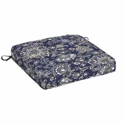 Style Selections Patio Chair Cushion - 18-in x 19-in x 2.5-in - Polyester - Blue and Grey Flower Pattern
