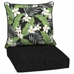 Style Selections 2-Piece Oliani Tropical Black Floral Deep Seat Patio Chair Cushion