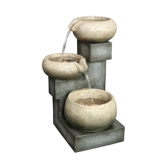 Style Selections 18-in x 17-in Grey Resin 3-Bowl Lighted Fountain 3 Style Selections 18-in x 17-in Grey Resin 3-Bowl Lighted Fountain