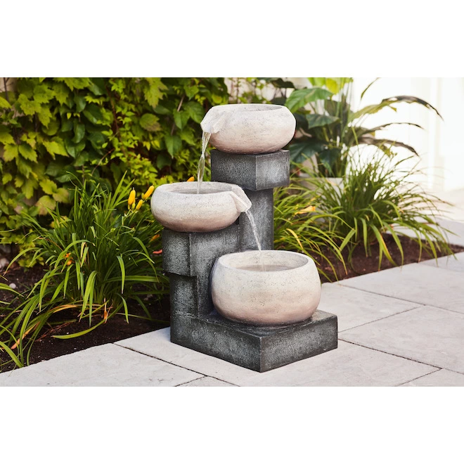 Style Selections 18-in x 17-in Grey Resin 3-Bowl Lighted Fountain 4 Style Selections 18-in x 17-in Grey Resin 3-Bowl Lighted Fountain - Image 2