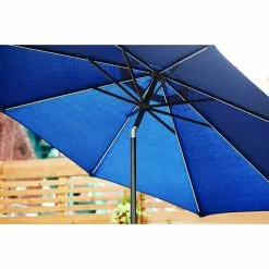 Style Selections 9-ft Market Umbrella with Solar LED Lighting - Aluminum and Olefin - Tiltable - Navy Canopy -Style Selections Sales Store 48655005d L