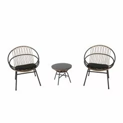 Style Selections Archer Conversation Set - 3 Pieces - Steel and Wicker - Black/ Grey