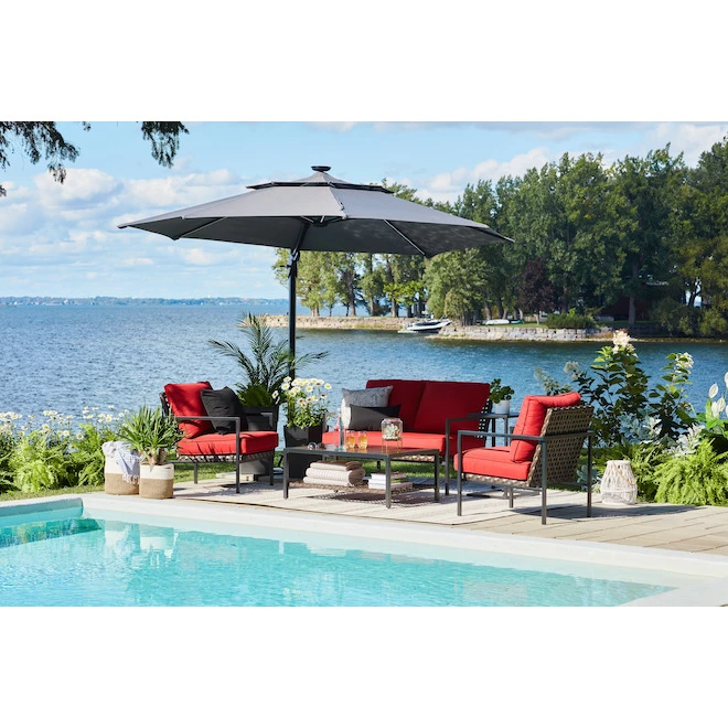 Style Selections Olefin Offset Lighted 11-ft Round Hanging Umbrella with Black Metal Frame 4 Style Selections Olefin Offset Lighted 11-ft Round Hanging Umbrella with Black Metal Frame - Image 2