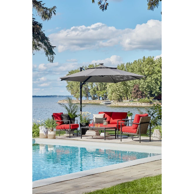 Style Selections Olefin Offset Lighted 11-ft Round Hanging Umbrella with Black Metal Frame 5 Style Selections Olefin Offset Lighted 11-ft Round Hanging Umbrella with Black Metal Frame - Image 3