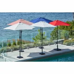 Style Selections Market 7.5-ft Push-Button Round Patio Umbrella with Black Metal Frame -Style Selections Sales Store 48655151d L